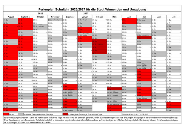 Ferienkalender 2026/27